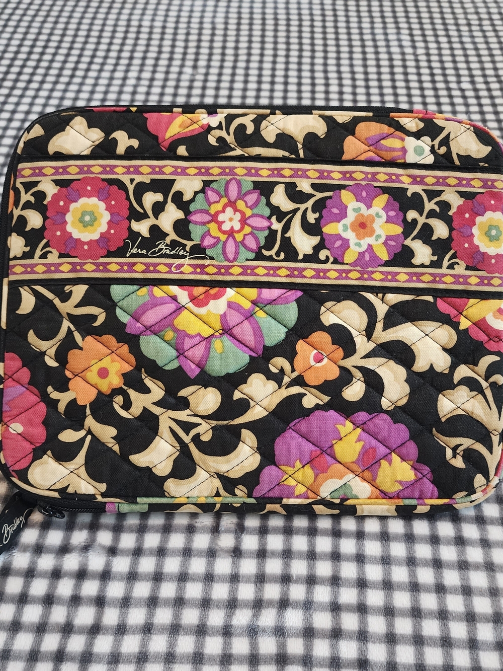 Vera Bradley Black Floral Quilted Cosmetic Pouch with Multicolor Flowers